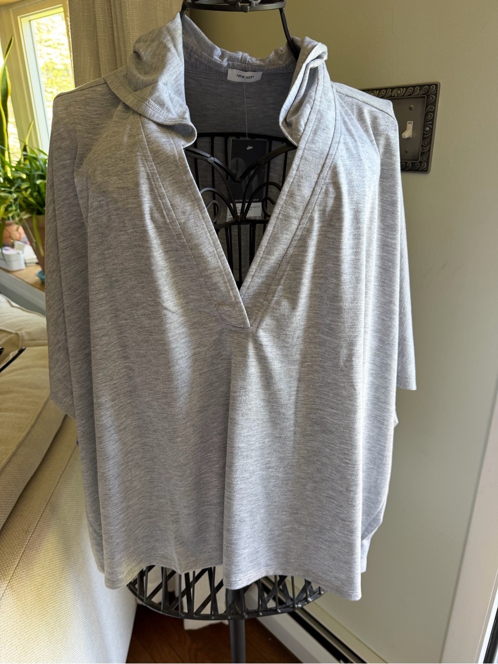 Nine West Light Gray Heather Hooded Top